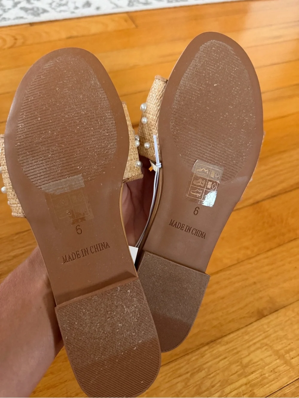 J. Crew Beige Pearl-Embellished Slide Sandals